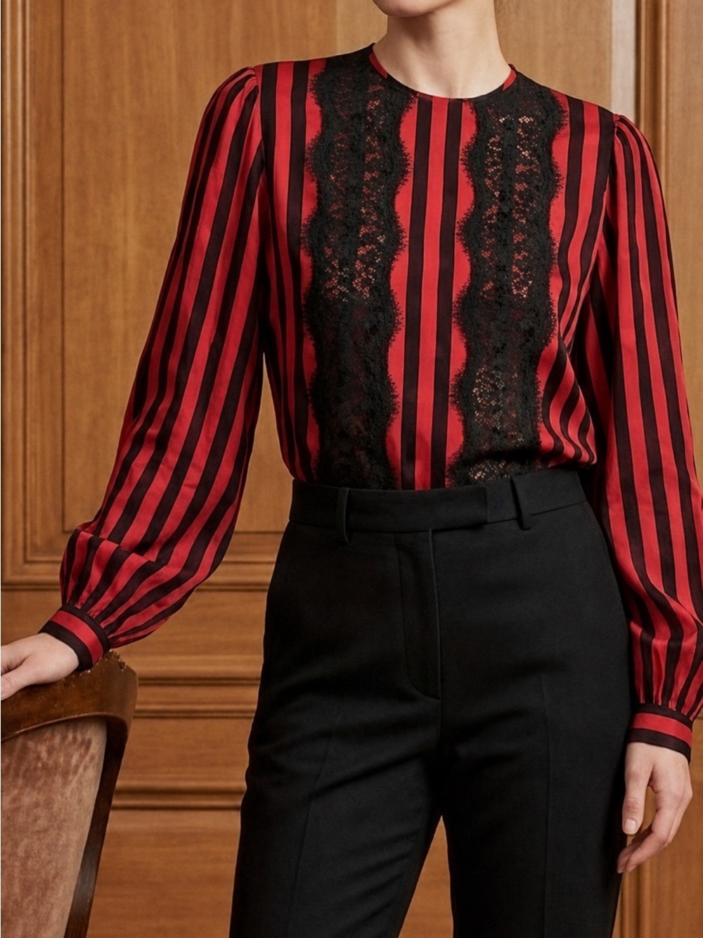 Vintage Miss O By Oscar De La Renta Silk Blouse Size 10 Red Black